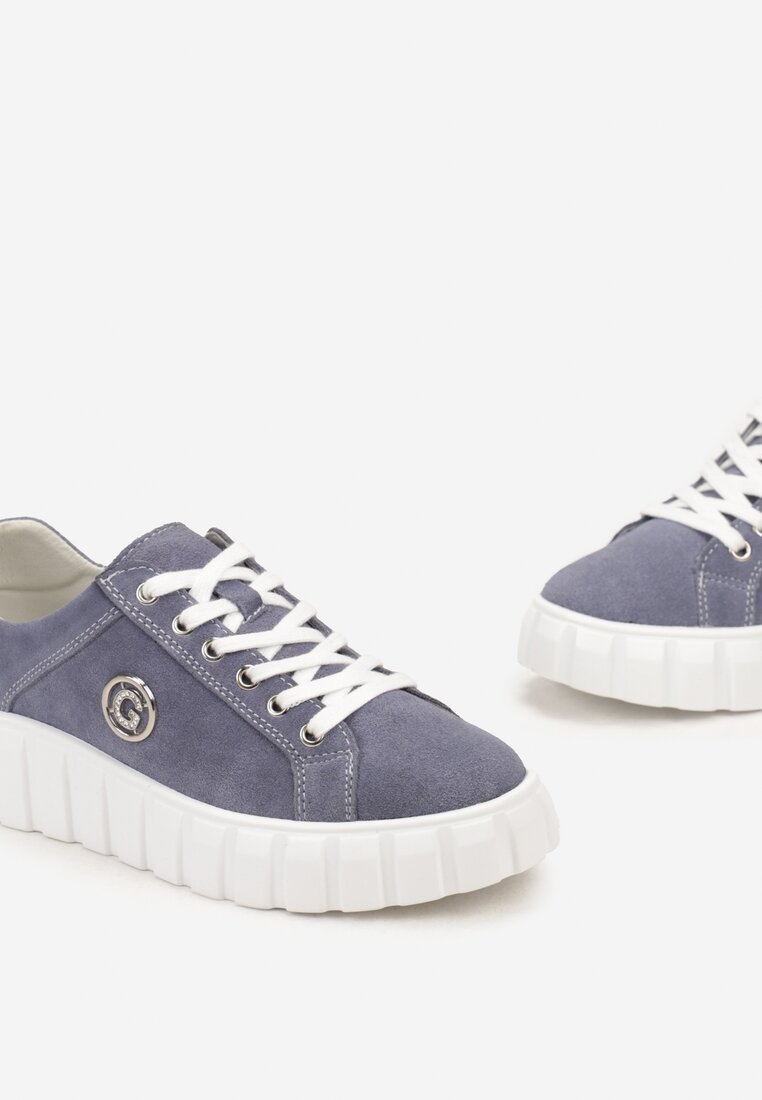Niebieskie Sznurowane Sneakersy ze Skóry Breana