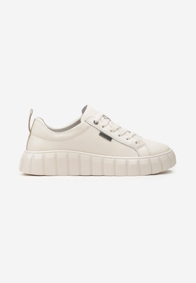 Sneakers bej cu platformă ștanțată din piele naturală Pelinea