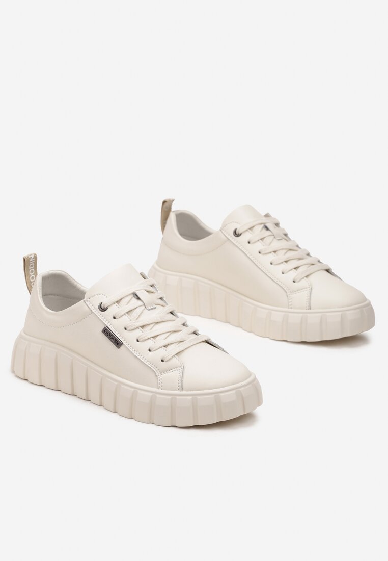 Sneakers bej cu platformă ștanțată din piele naturală Pelinea