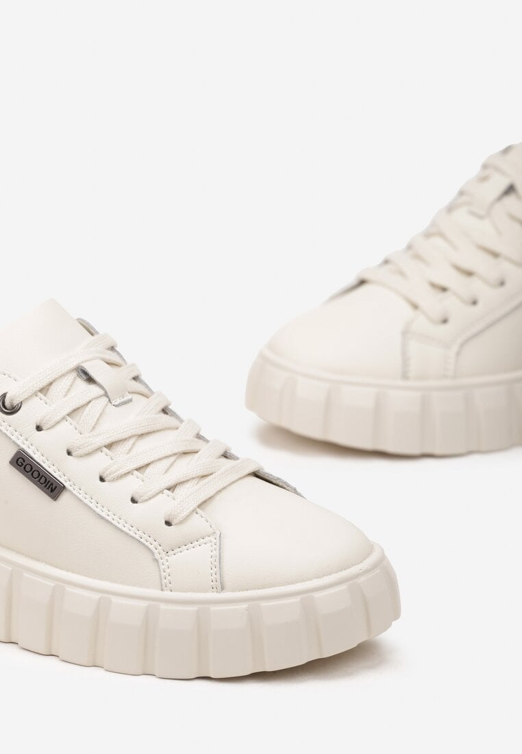 Sneakers bej cu platformă ștanțată din piele naturală Pelinea