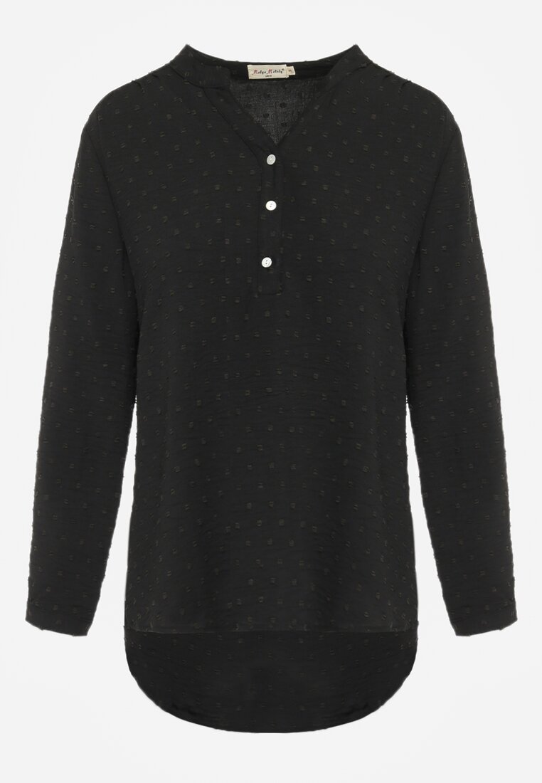 Czarna Bluzka z Guzikami z Tkaniny Plumeti Jorale