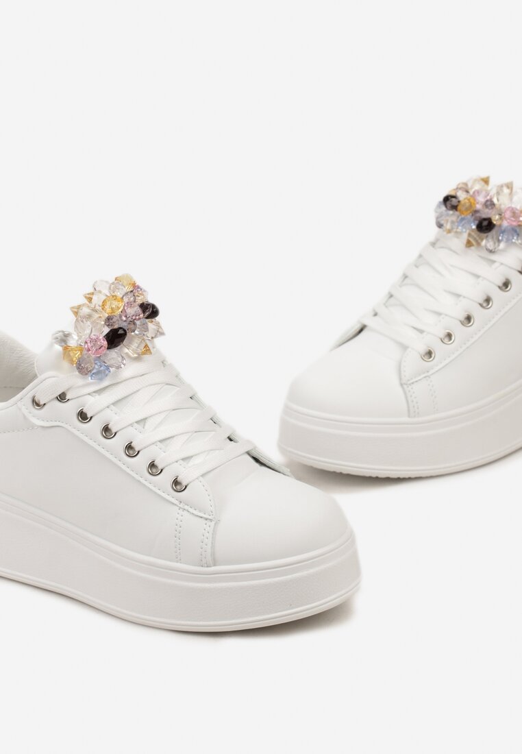Białe Sneakersy z Kolorowymi Kryształami na Platformie Dolapse