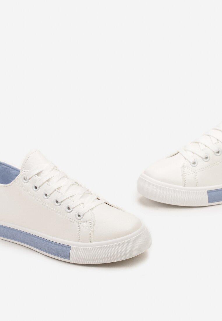 Biało-Niebieskie Sneakersy przed Kostkę w Stylu Trampków Qulira