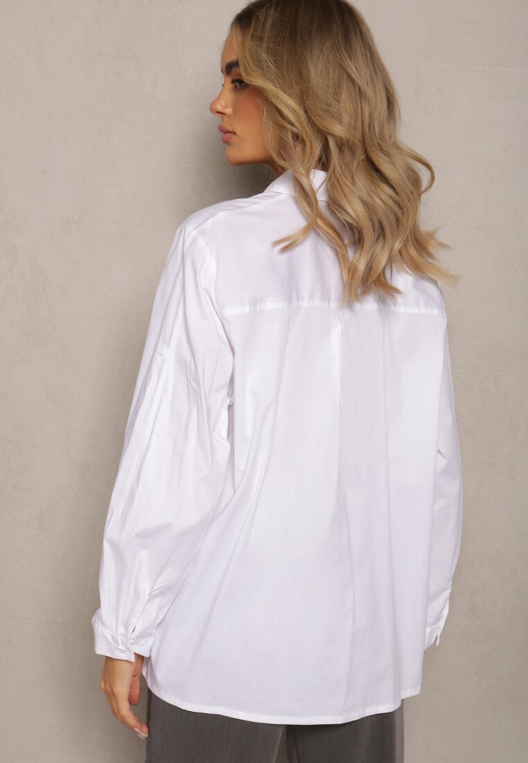 Biała Oversizowa Koszula Bawełniana o Klasycznym Kroju Alattia