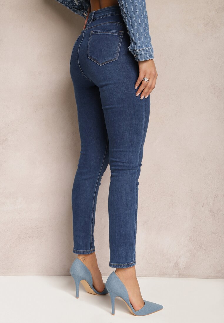 Granatowe Skinny Jeansy z Przetarciami Push-Up Zireal