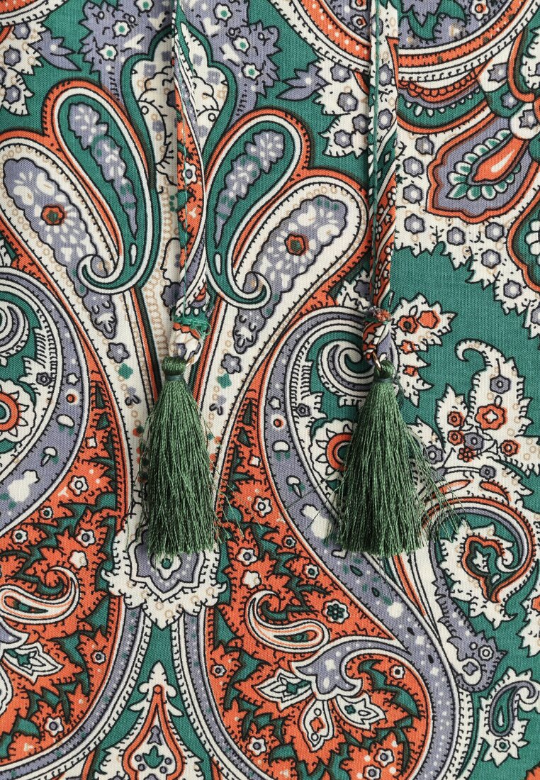 Rochie maxi verde-maro din viscoză cu elastic în talie decorată cu model paisley Larite.