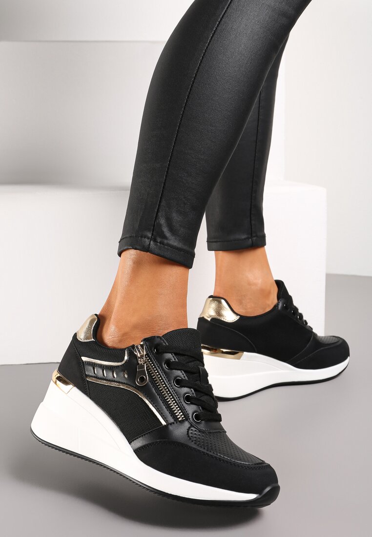 Sneakers Negri cu Inserții Metalice Decorative pe Platformă Teriava
