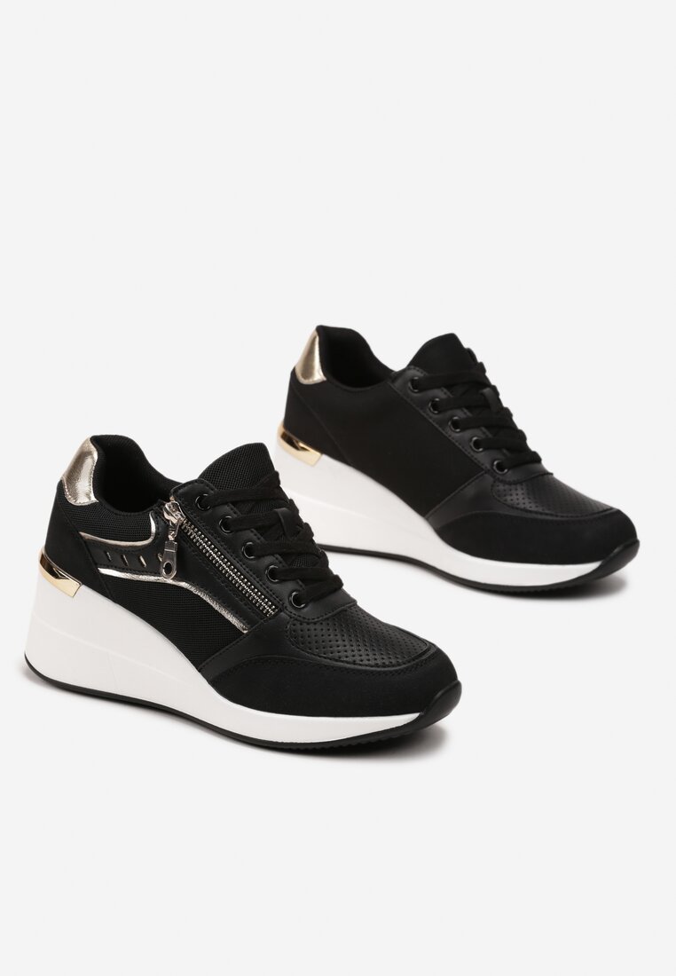 Sneakers Negri cu Inserții Metalice Decorative pe Platformă Teriava