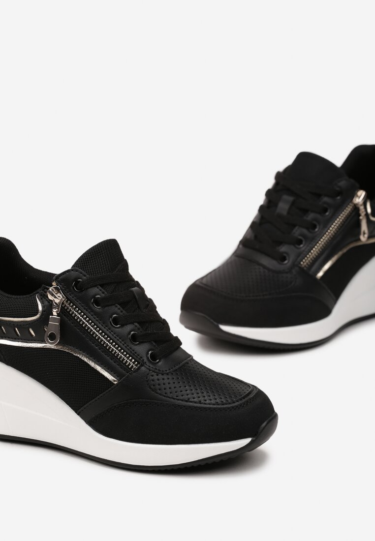 Sneakers Negri cu Inserții Metalice Decorative pe Platformă Teriava