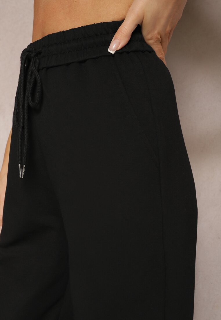 Czarne Szerokie Spodnie Dresowe z Elastycznej Bawełny Niarti