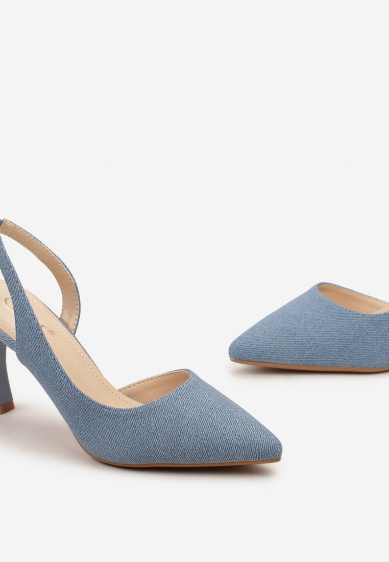 Niebieskie Eleganckie Sandały Wsuwane na Cienkim Obcasie Ottava