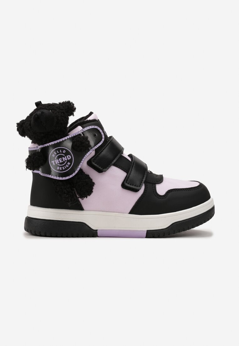 Czarno-Fioletowe Płaskie Botki Sneakersy z Misiem Devanda