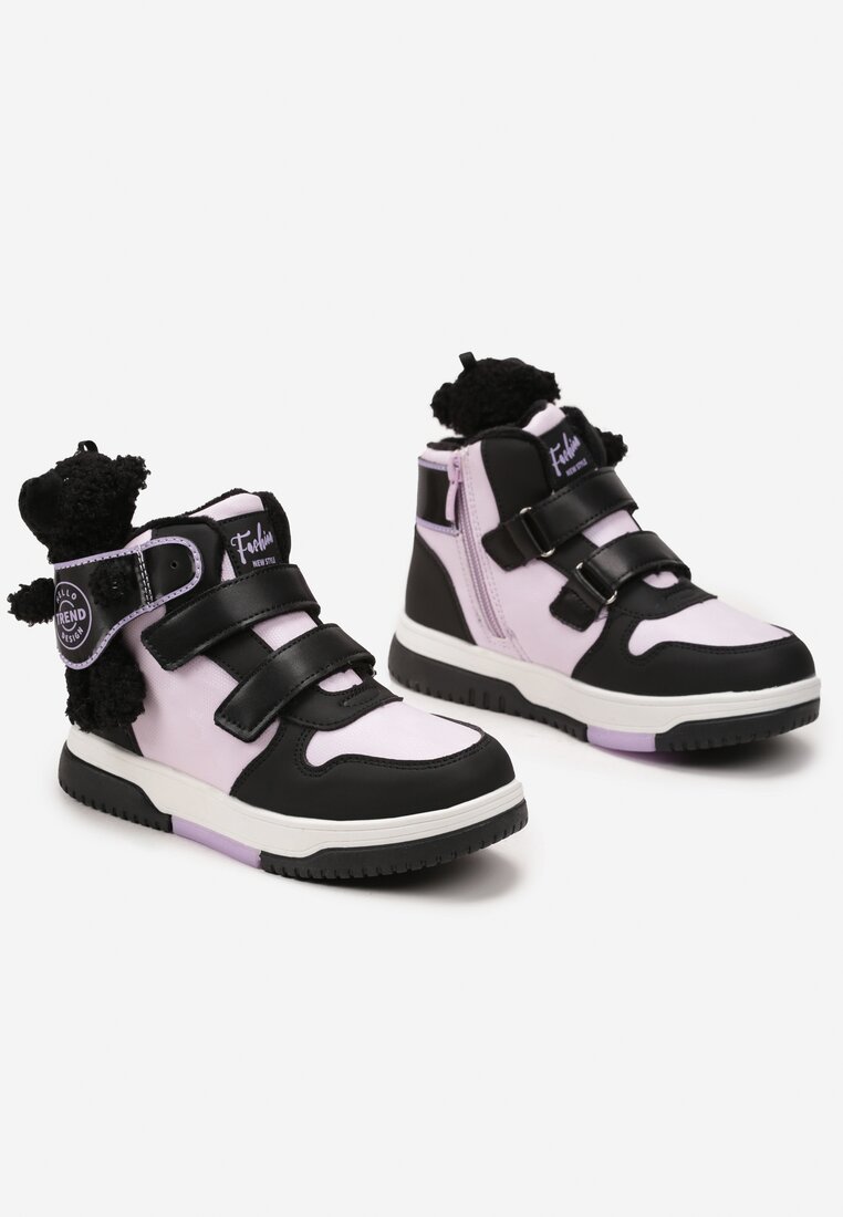Czarno-Fioletowe Płaskie Botki Sneakersy z Misiem Devanda