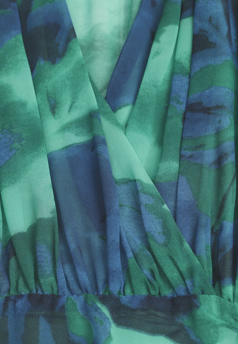 Rochie Verde Mini Cu Decolteu Petrecut Cu Drapat Si Volan Sanitresa