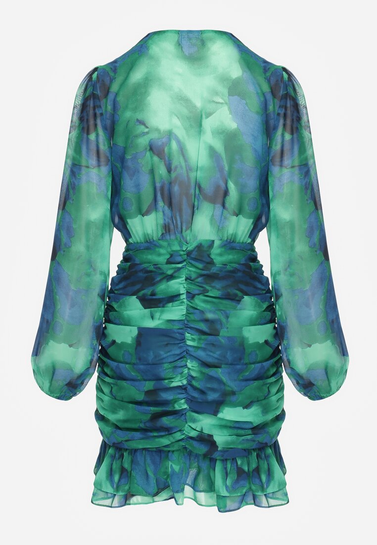 Rochie Verde Mini Cu Decolteu Petrecut Cu Drapat Si Volan Sanitresa