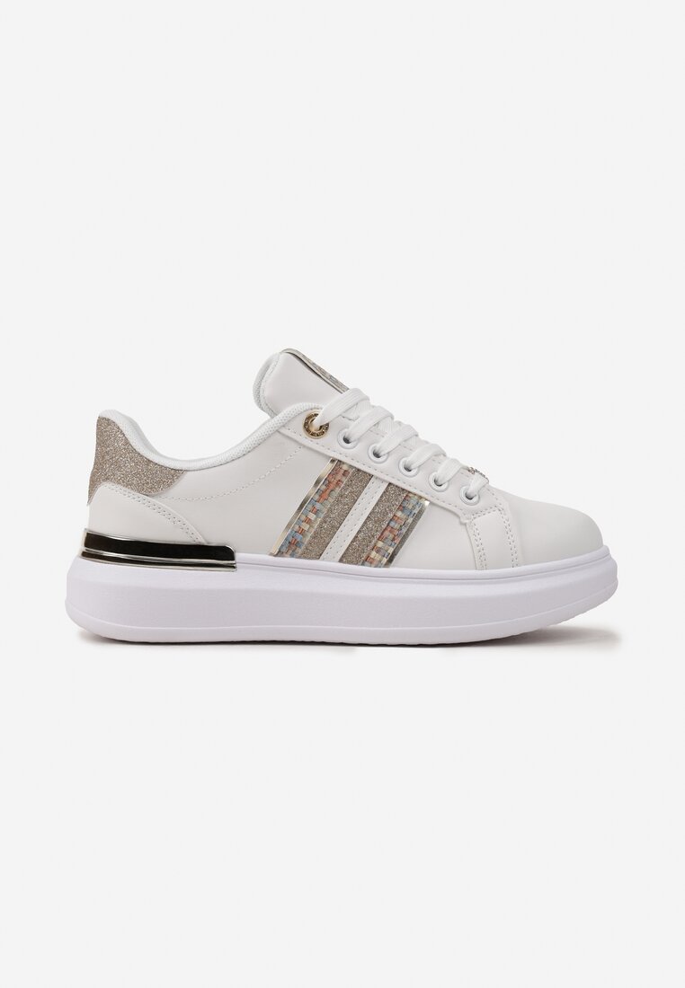 Sneakers Alb-Șampanie pe Platformă Joasă cu Inserții Sclipitoare Renallsa