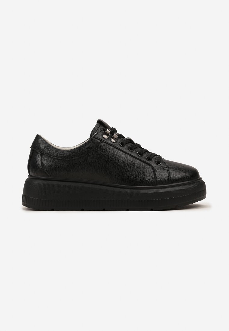 Czarne Skórzane Sneakersy na Grubej Podeszwie Elirna