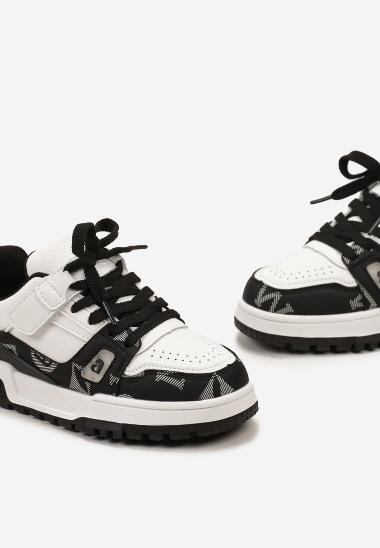 Czarno-Białe Buty Sportowe Sneakersy na Platformie z Tłoczeniem na Rzep Tetilda