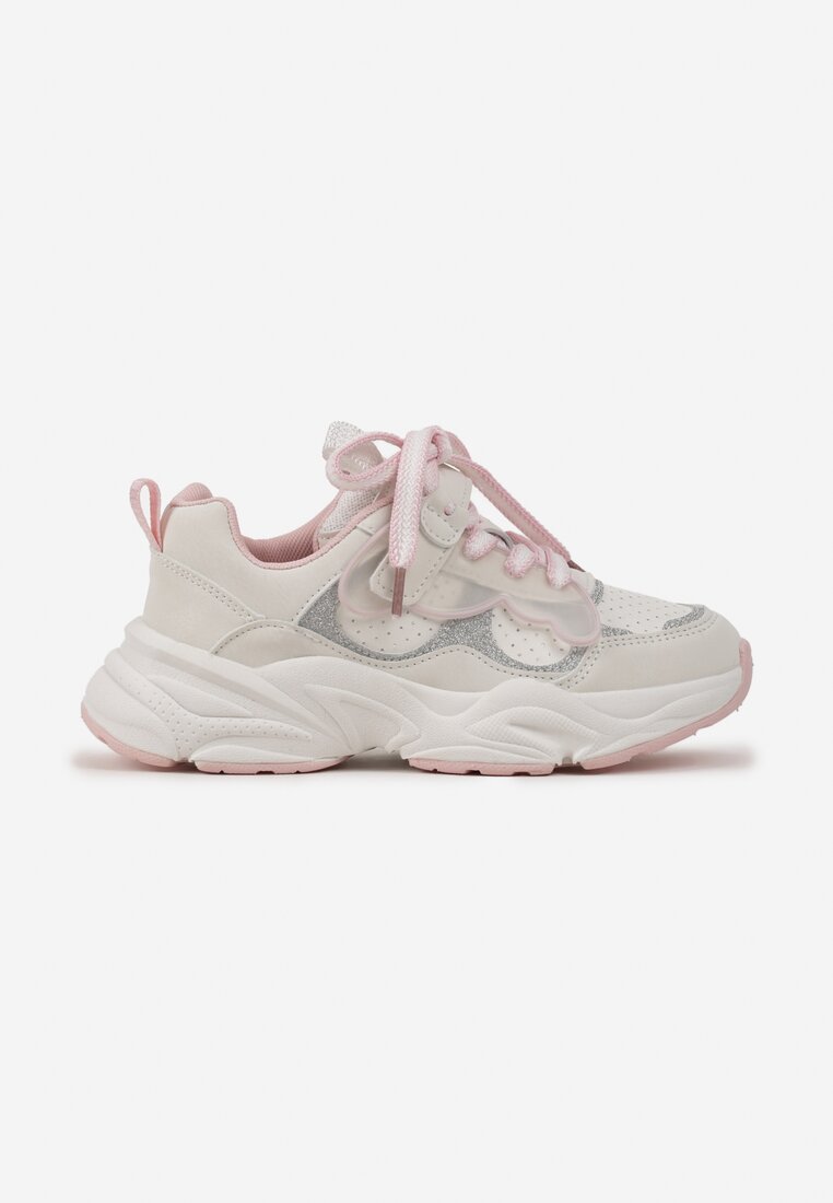 Różowe Brokatowe Buty Sportowe Sneakersy na Tłoczonej Podeszwie Benera