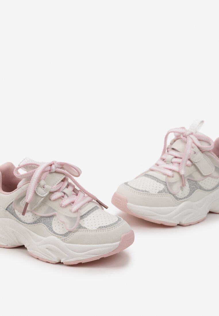 Różowe Brokatowe Buty Sportowe Sneakersy na Tłoczonej Podeszwie Benera
