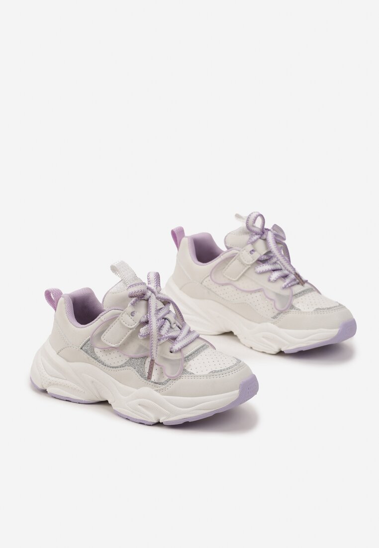 Fioletowe Brokatowe Buty Sportowe Sneakersy na Tłoczonej Podeszwie Benera