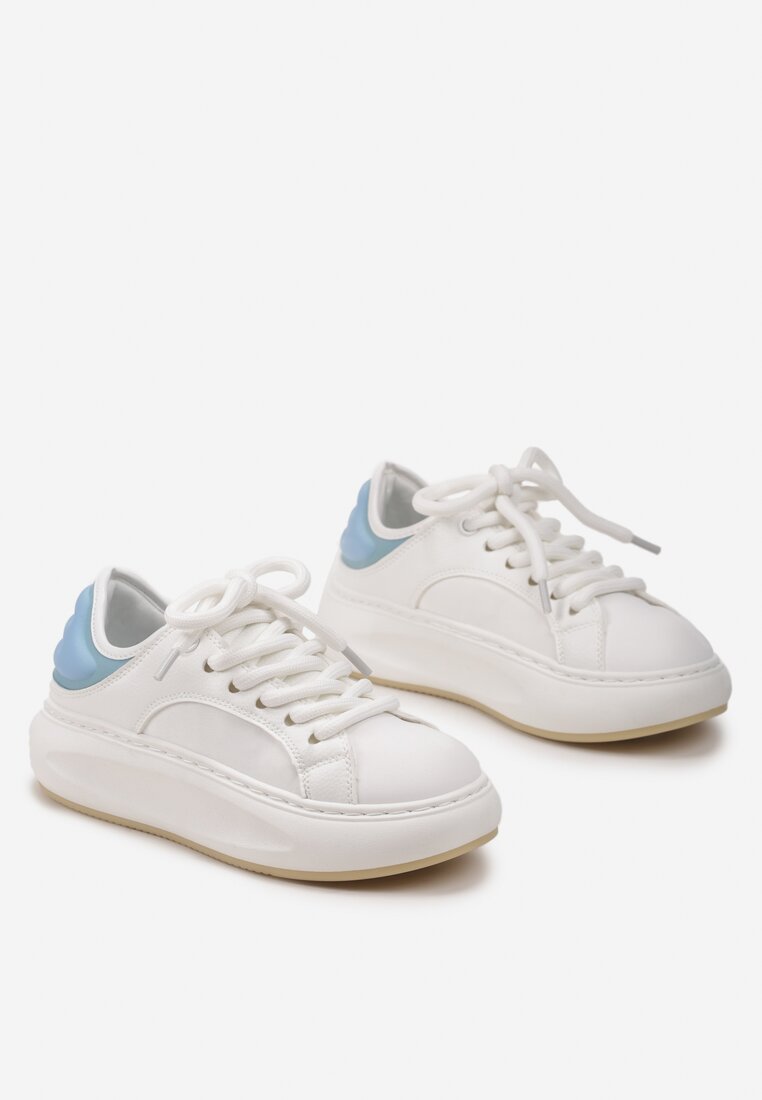 Biało-Niebieskie Sneakersy na Platformie Ozdobione Wypukłą Wstawką  Vinelli