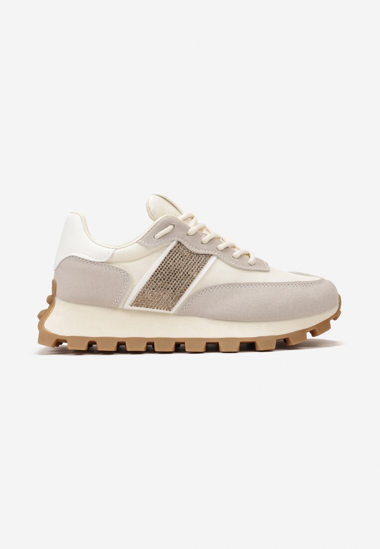 Sneakerși Bej cu Talpă Groasă și Aplicatie cu Paiete Thesalia