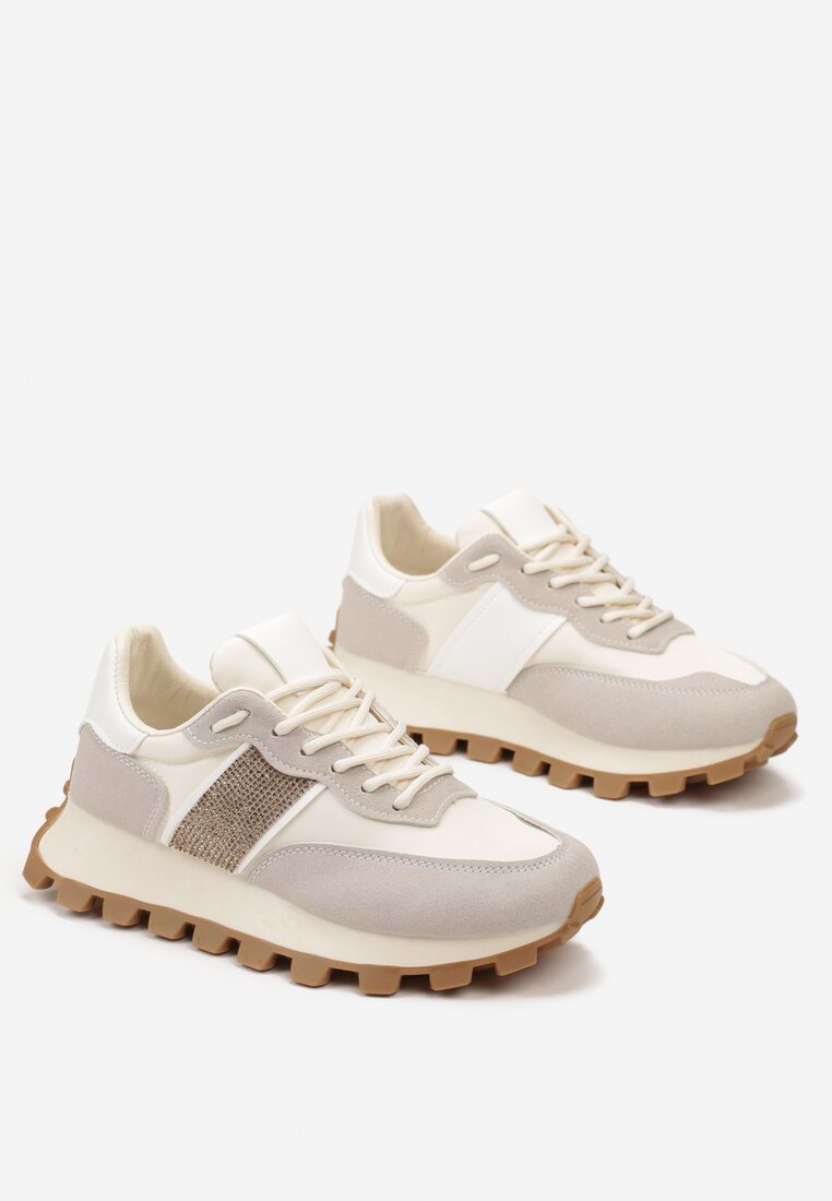 Sneakerși Bej cu Talpă Groasă și Aplicatie cu Paiete Thesalia