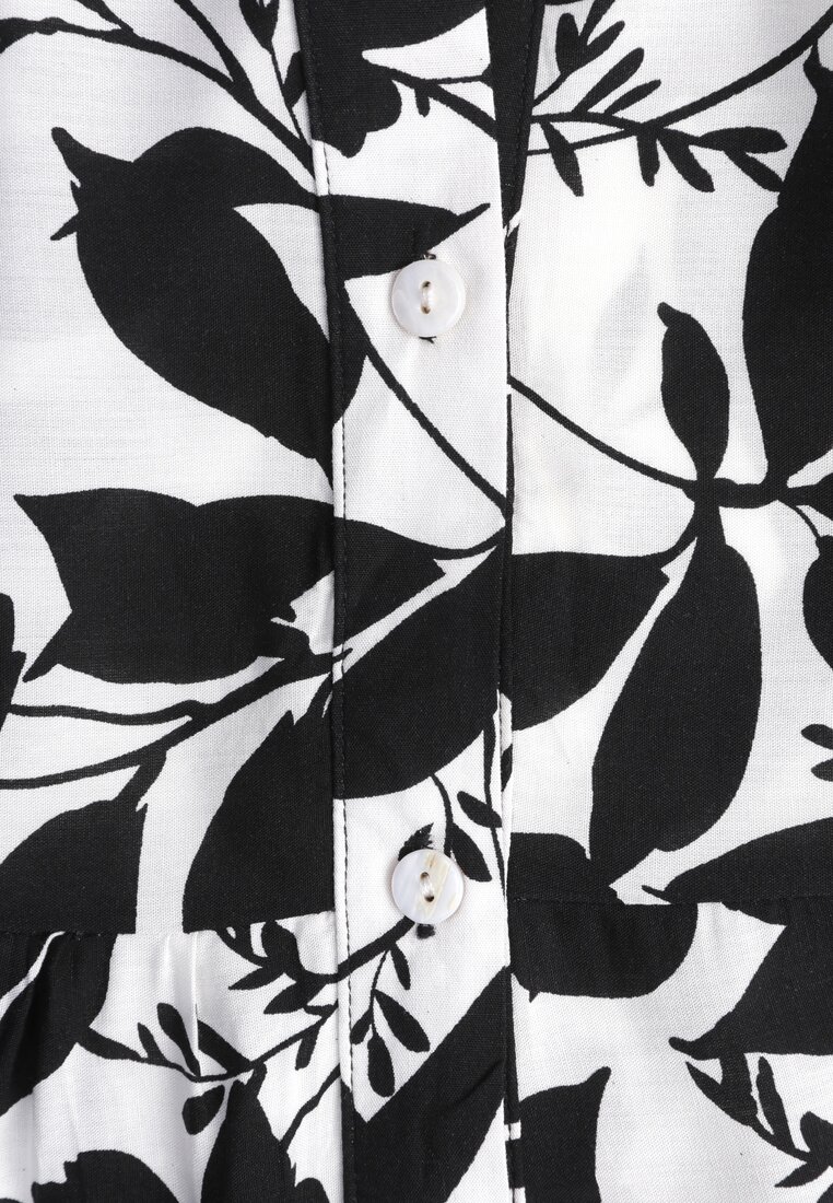 Rochie Neagră și Albă Cloș Maxi cu Nasturi și Imprimeu Abstract Uvellia