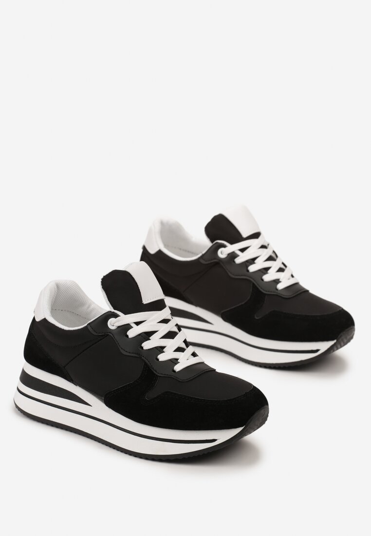 Czarne Sneakersy na Ozdobnej Platformie Anarinna