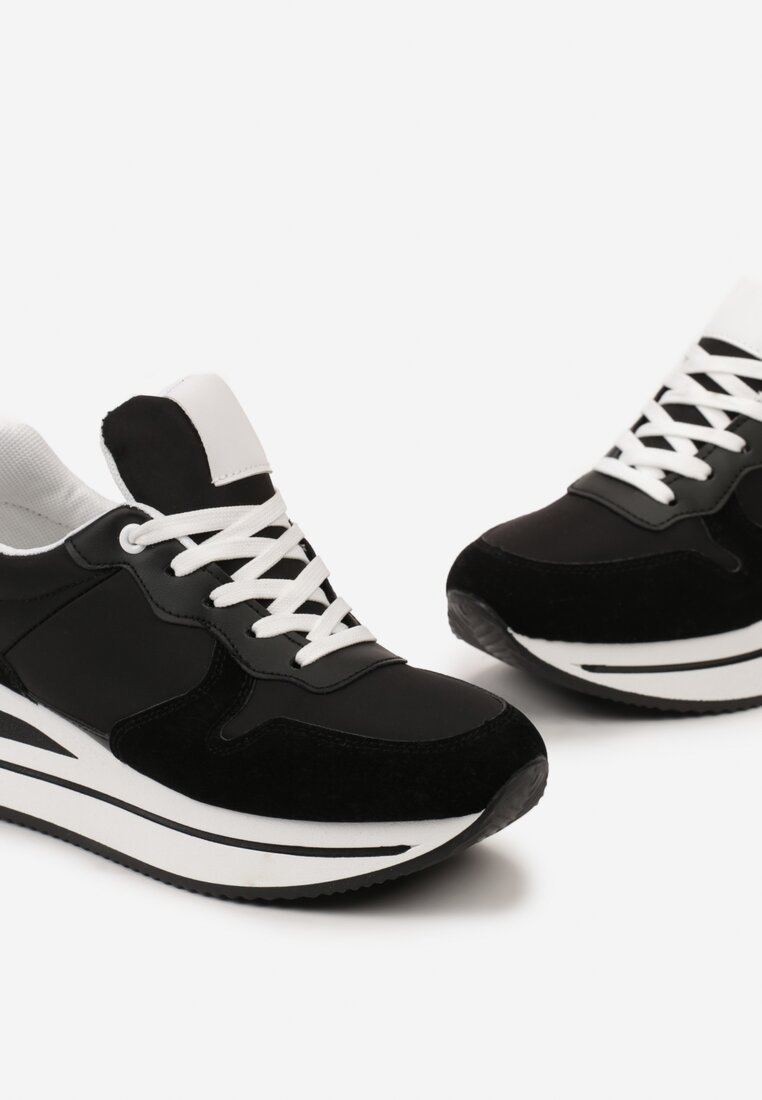 Czarne Sneakersy na Ozdobnej Platformie Anarinna