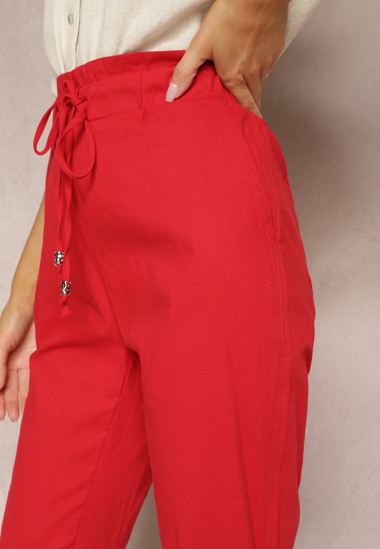 Czerwone Spodnie z Regularnym Stanem Ściągane Sznurkiem Aryle