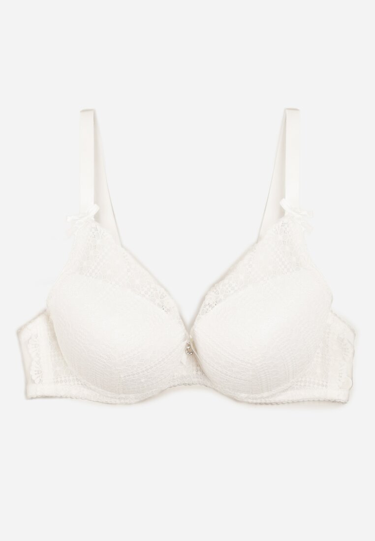 Sutien push-up bej deschis la culoare decorat cu dantelă și zirconiu Verikellia
