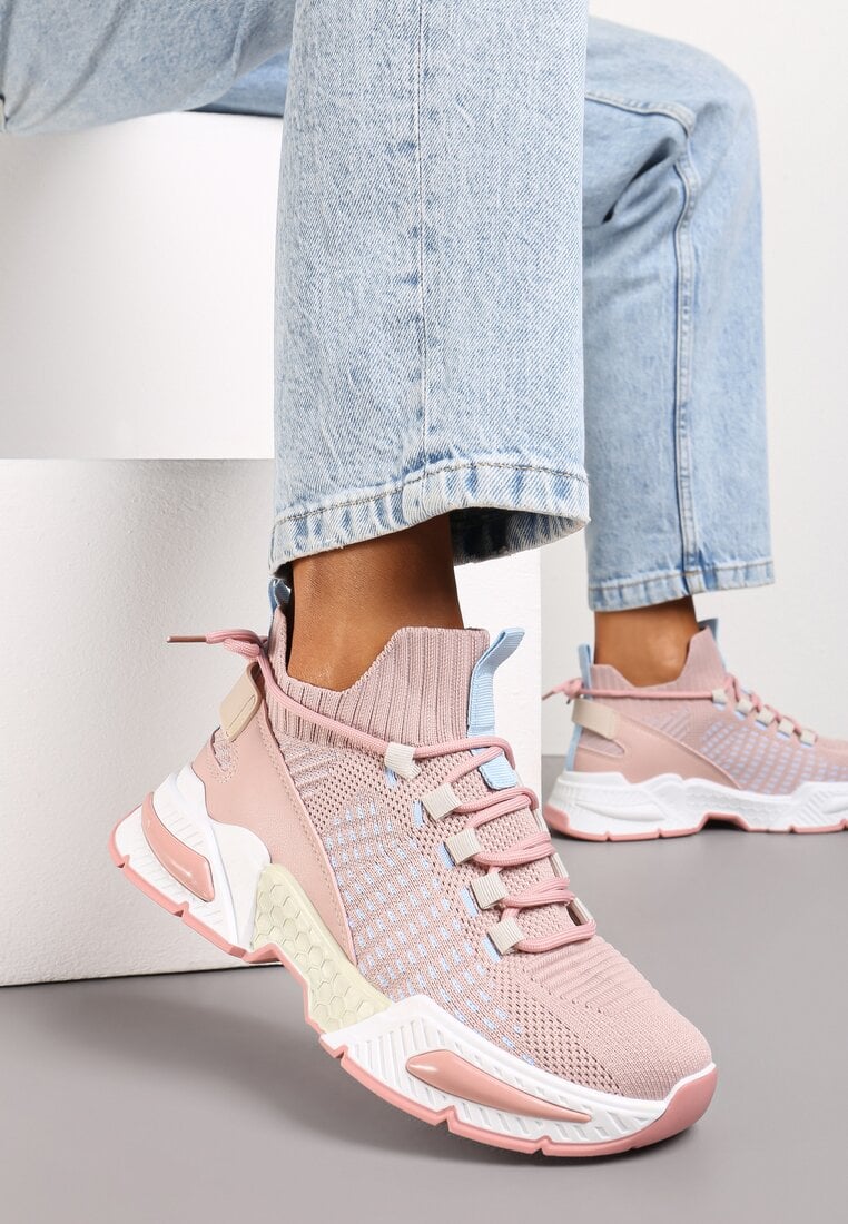 Sneakers Roz Tricou Cu Talpă Groasă Și Carâmb Tip Șosetă Xille