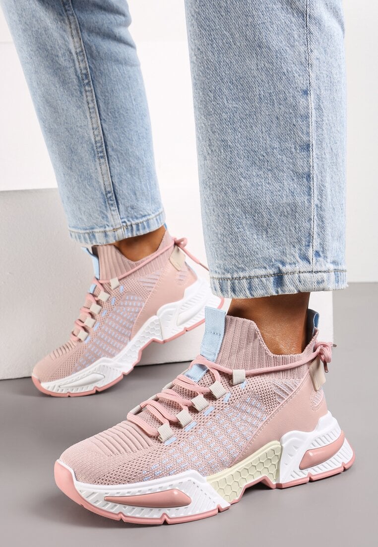 Sneakers Roz Tricou Cu Talpă Groasă Și Carâmb Tip Șosetă Xille