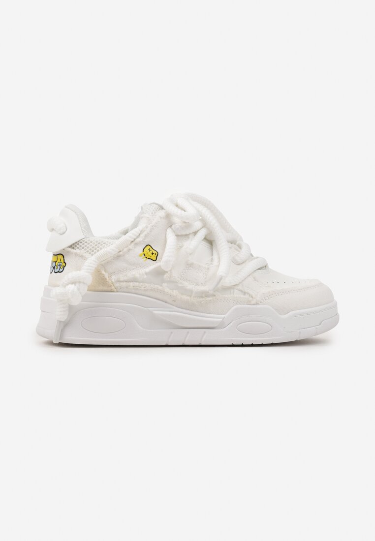 Białe Sneakersy z Perforacją i Materiałowymi Wstawkami z Ozdobnym Sznurowaniem Luneth