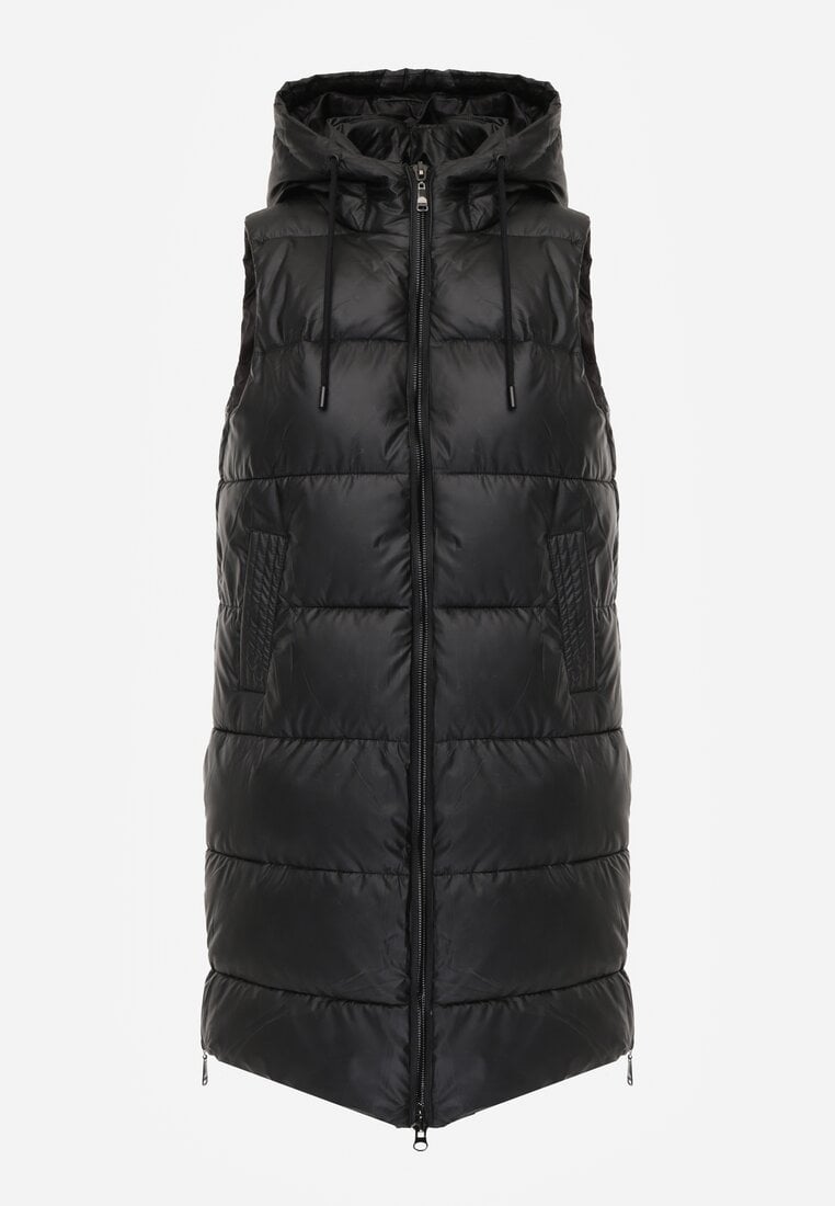Czarna Długa Kamizelka z Pikowaniem i Obustronnym Suwakiem Wetessa