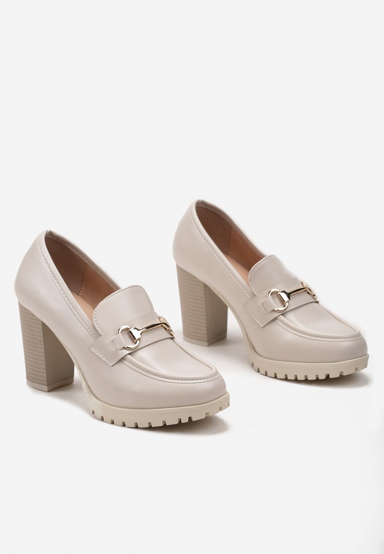 Bej Elegante Pantofi cu Toc și Platformă Decorați cu Cataramă Paivessa