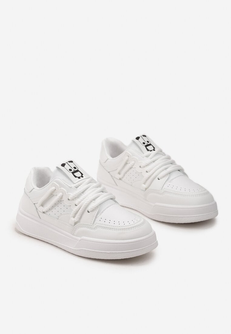 Sneakers Albi Decorați cu Petic de Panda și șireturi Late Wannia