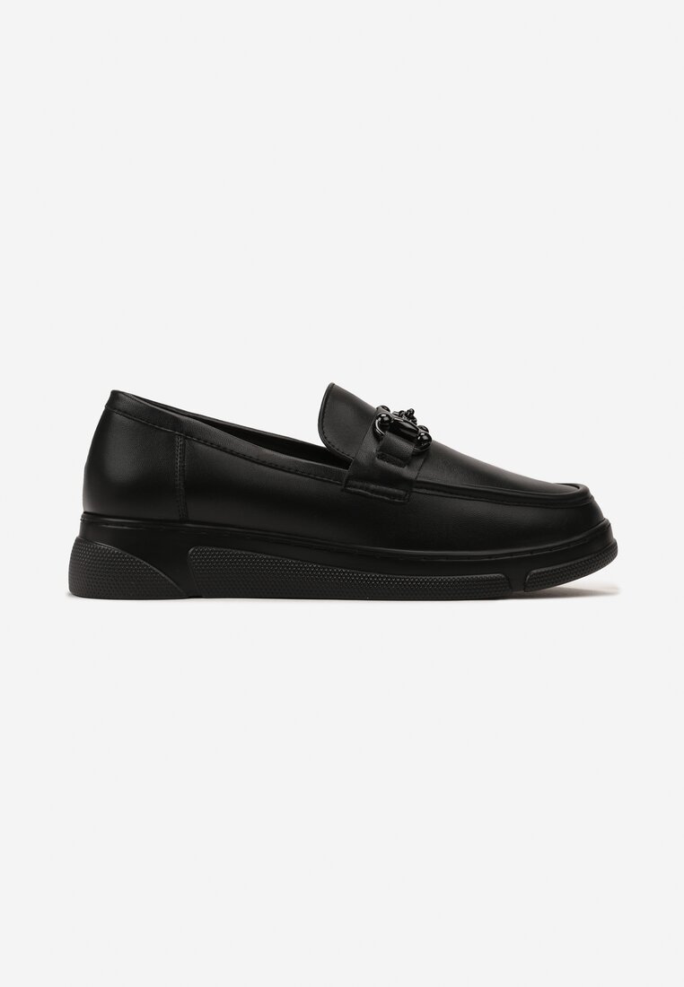 Pantofi negri stil mocasini cu cataramă și branț piele Zinniame