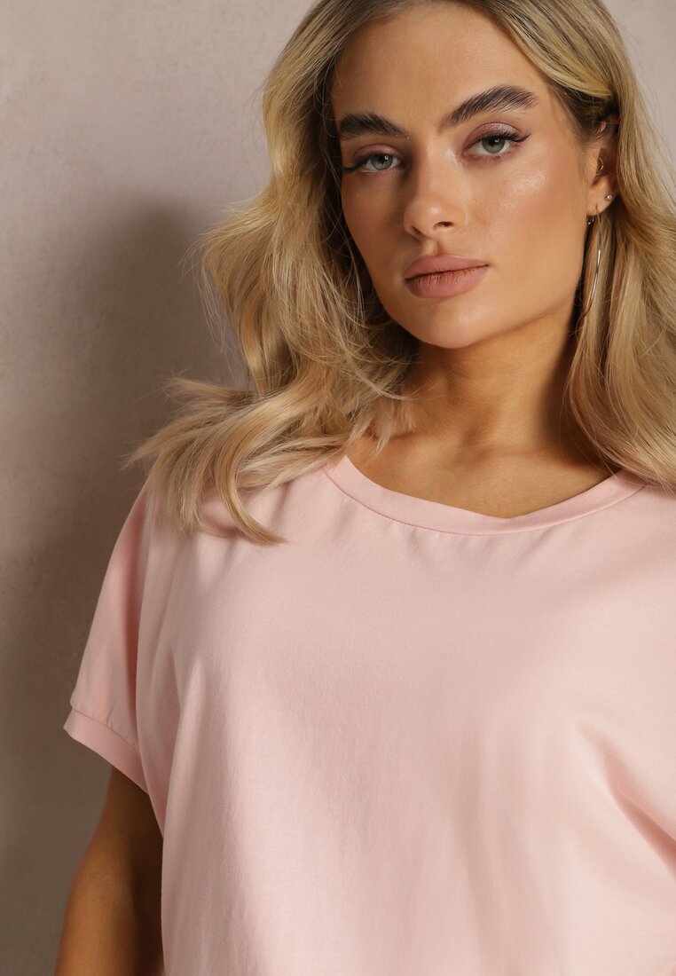 Różowy T-shirt Oversize o Przedłużonym Kroju Echinopa