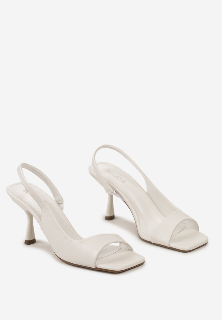 Białe Sandały na Szpilce z Otwartym Kwadratowym Noskiem Celirra