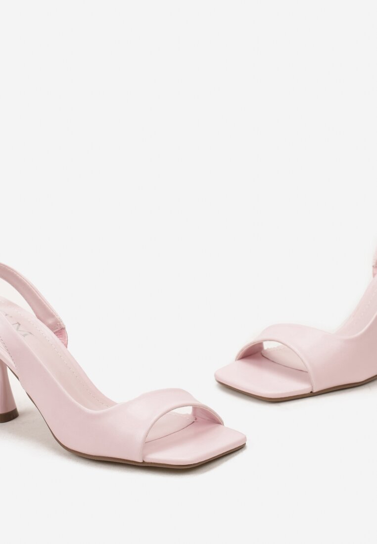 Różowe Sandały na Szpilce z Otwartym Kwadratowym Noskiem Celirra