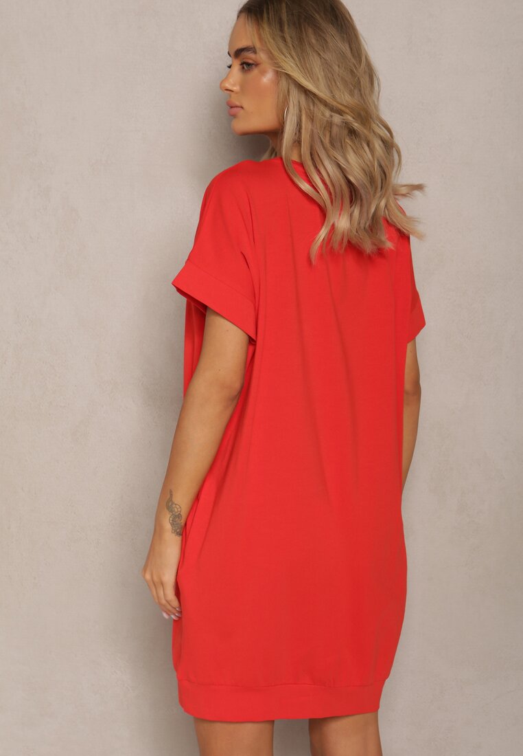 Czerwona  T-shirtowa Sukienka Pudełkowa z Elastycznej Bawełny Ellensa
