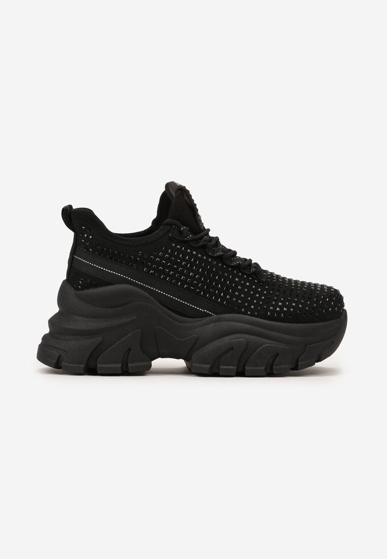Sneakers Negri pe Platformă cu Carâmb cu Pietre Harilena