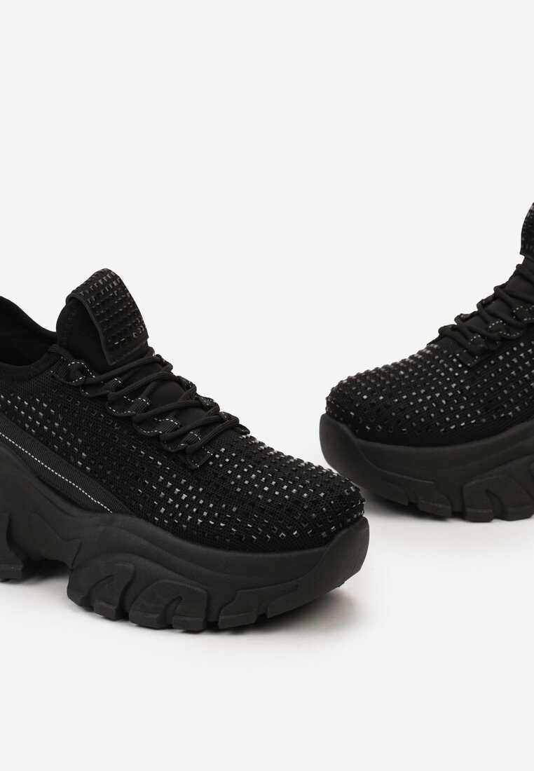 Sneakers Negri pe Platformă cu Carâmb cu Pietre Harilena