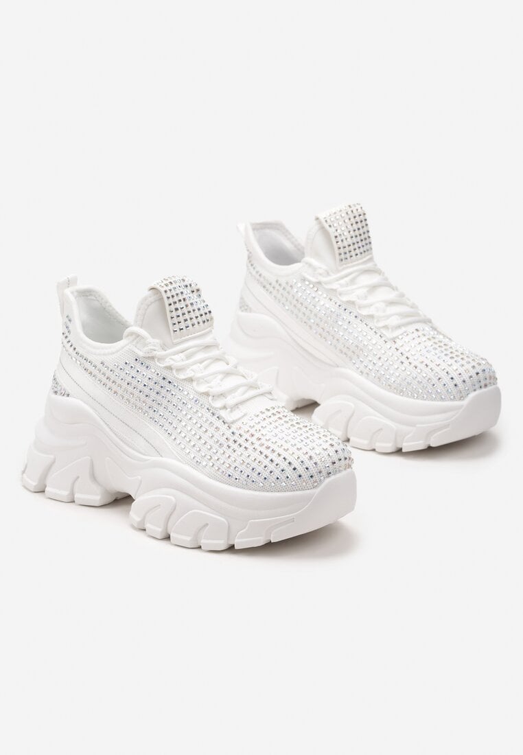 Sneakers Albi pe Platformă cu Partea Superioară cu Pietre Strass Harilena