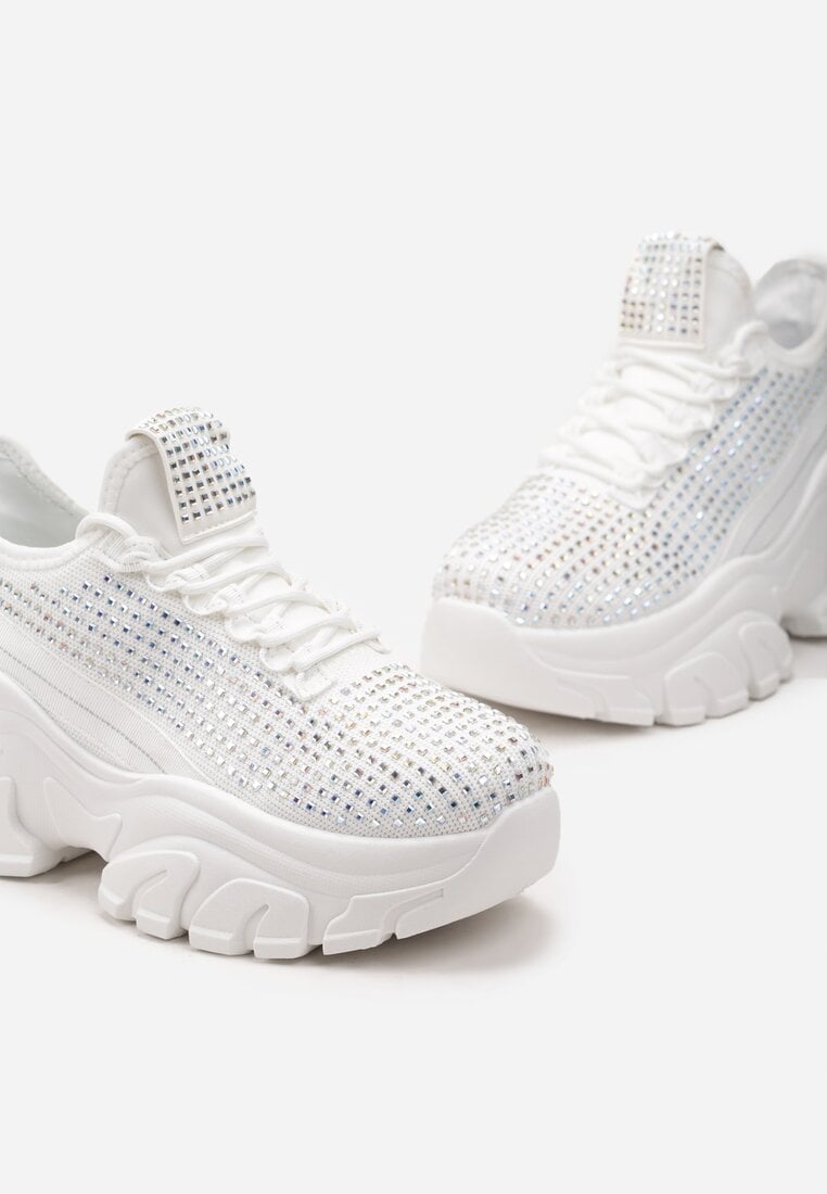 Sneakers Albi pe Platformă cu Partea Superioară cu Pietre Strass Harilena