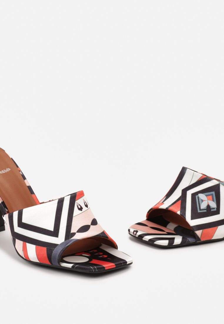 Papuci Negre din Satin cu Model Abstract pe Toc Înalt Satella
