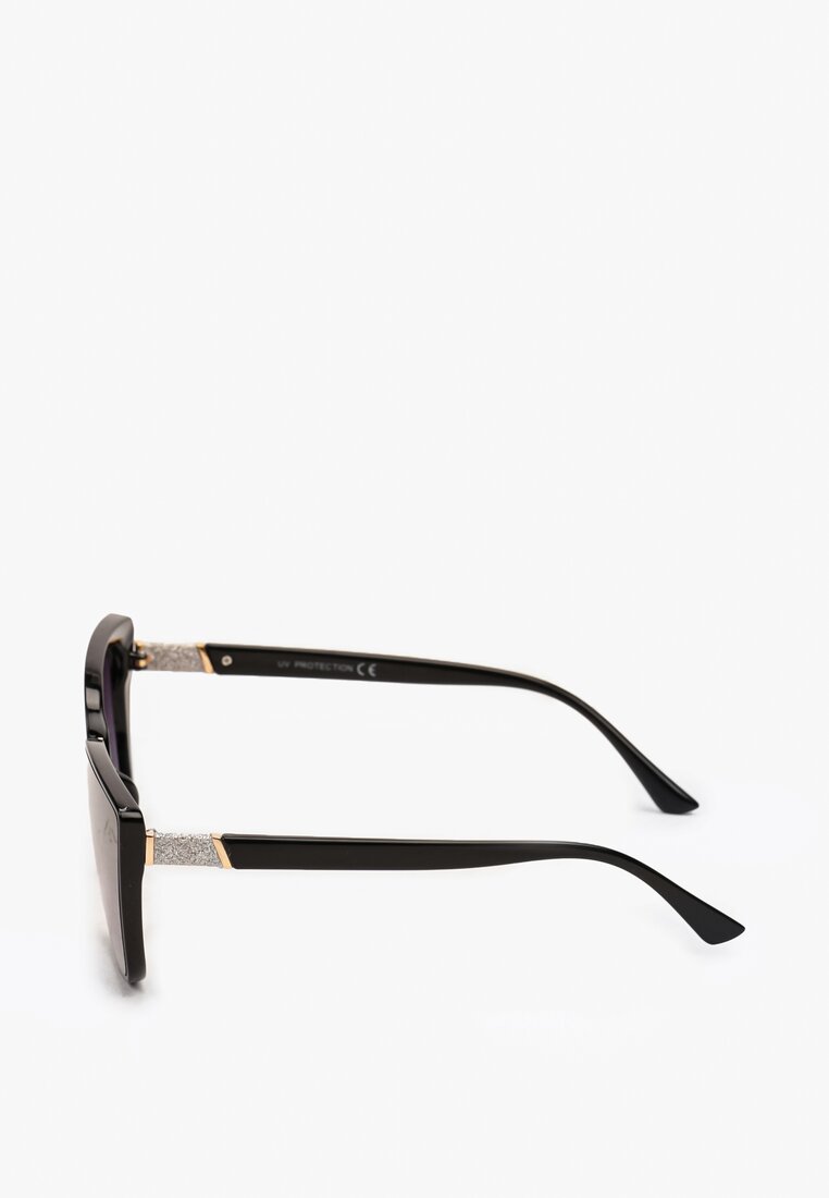 Czarne Okulary Przeciwsłoneczne Kocie Oko z Metaliczną Wstawką Caravle